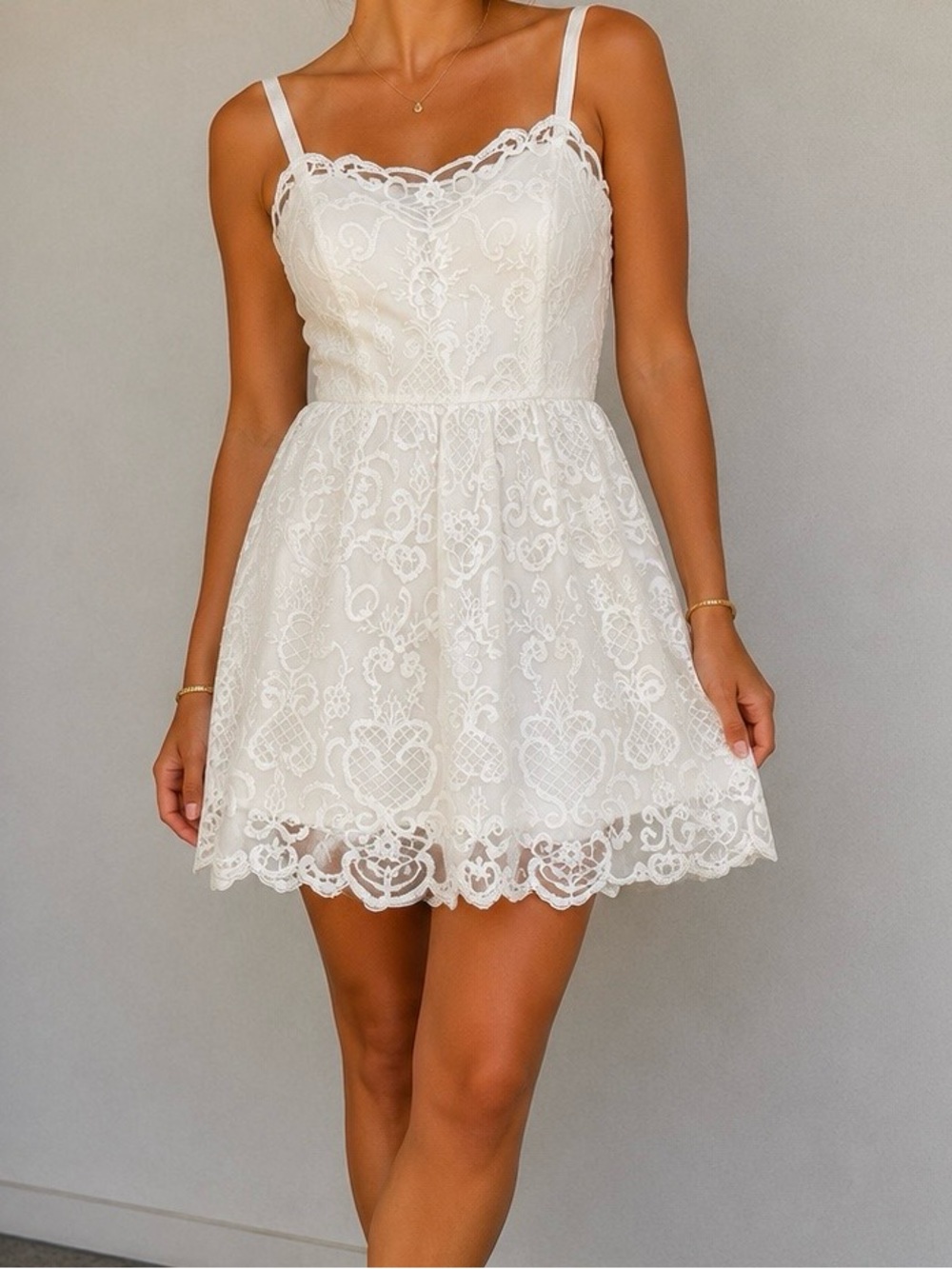 Tiana B White Embroidered Lace Dress